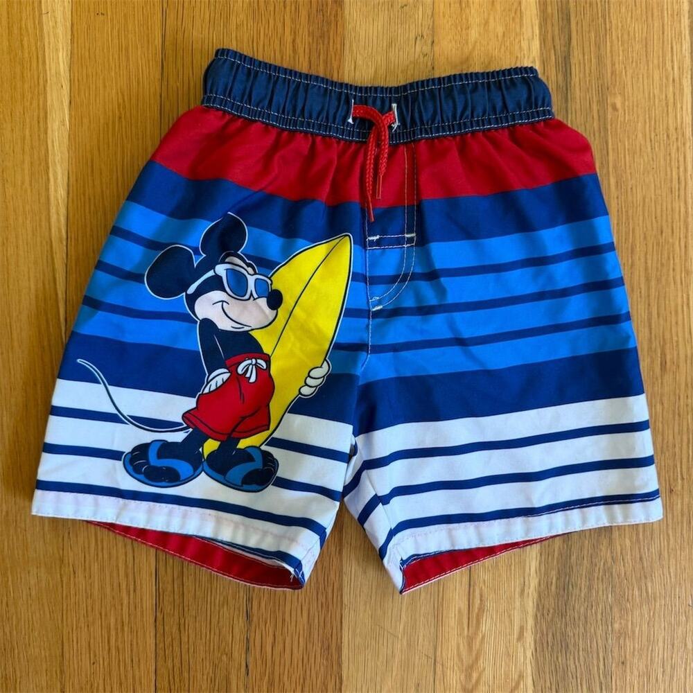 Disney Boys Mickey Mouse Swim Trunks Size 4 Striped Beach Pool Shorts